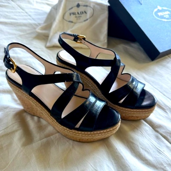 Prada Calzature Donna Cork Wedges Size 35 - Picture 3 of 6